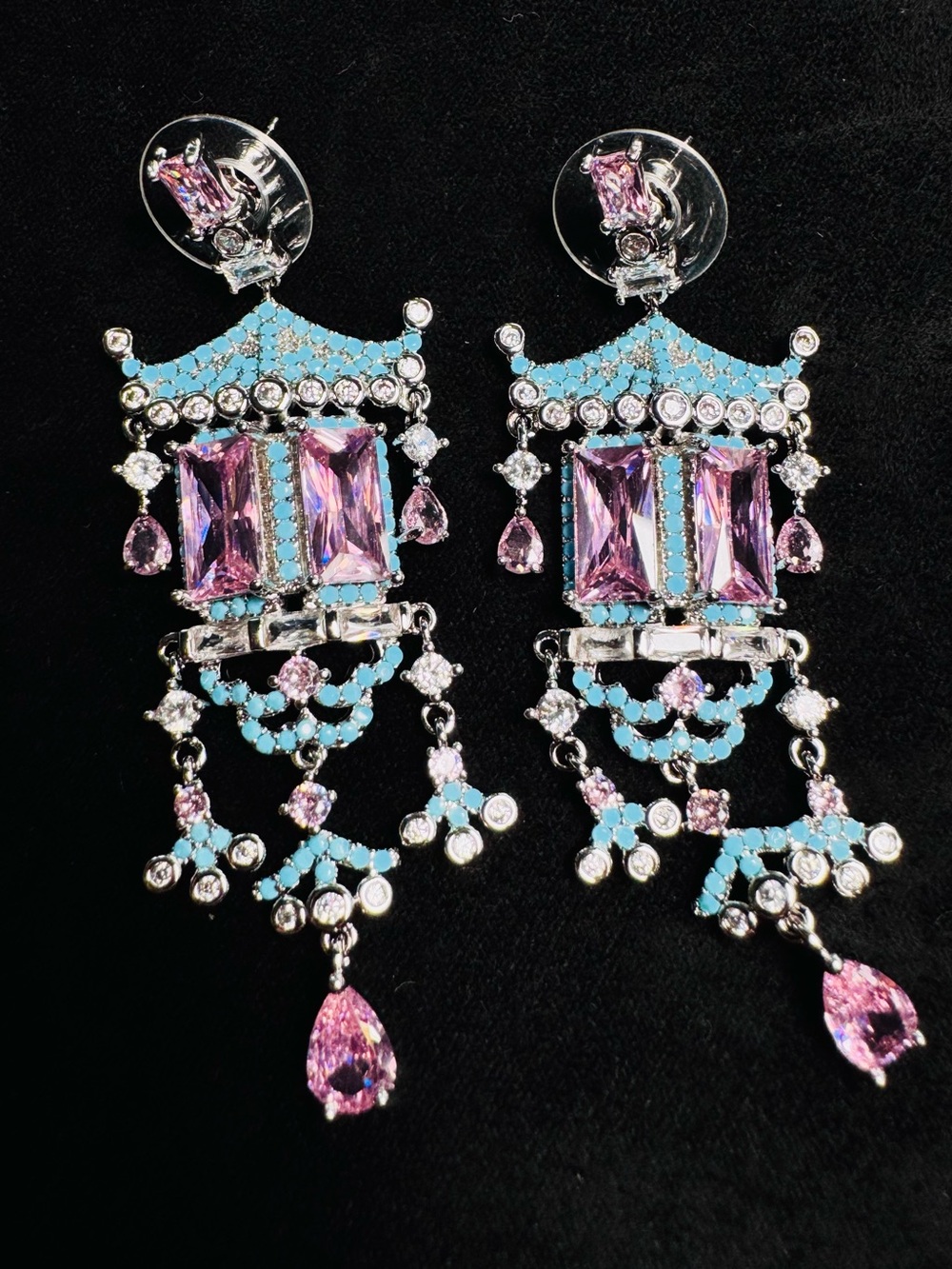 Elegant Pink & Turquoise Chandelier Earrings - Women Jewelry